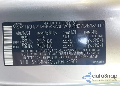 2024 Hyundai Santa Fe Limited из США, поврежденный, VIN 5NMP44GL2RH024307